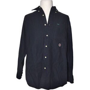 Vintage 90s Tommy Hilfiger Black Wool Blend Crest Emboidered Logo Shacket Shirt
